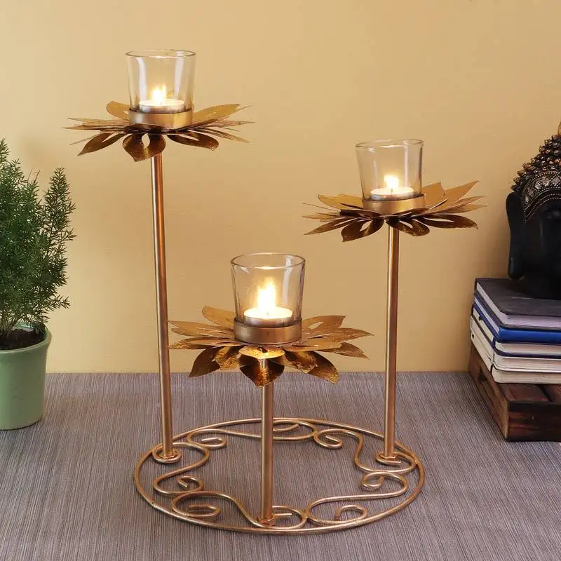 Sunflower tealight holder with glass