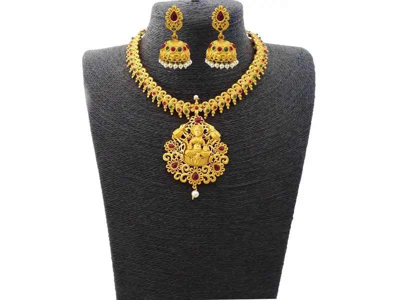 Kemp designer laxmi ji elephant ruby green round necklace set