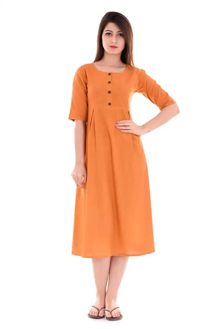 Women's cotton slub a-line solid print kurta