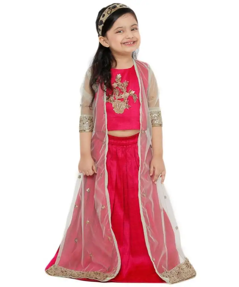 Girl's art silk pink lehenga choli
