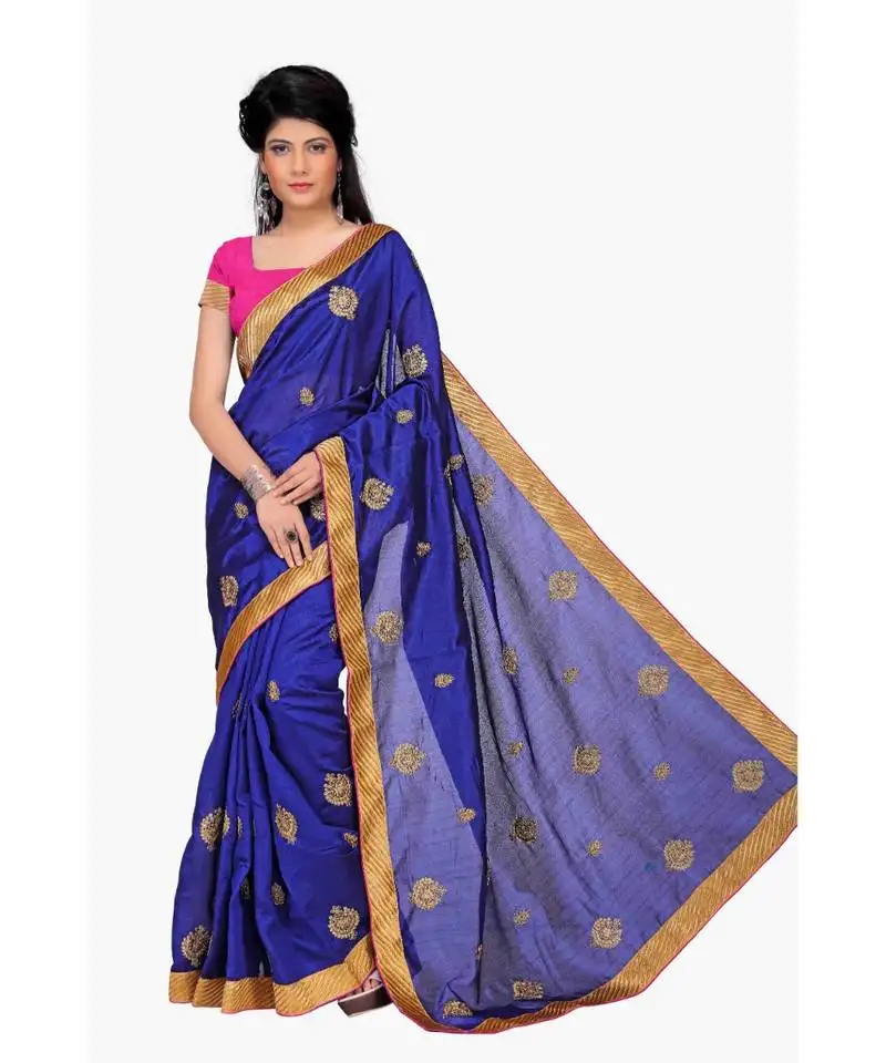 Women's navy bhagalpuri silk embroidered saree