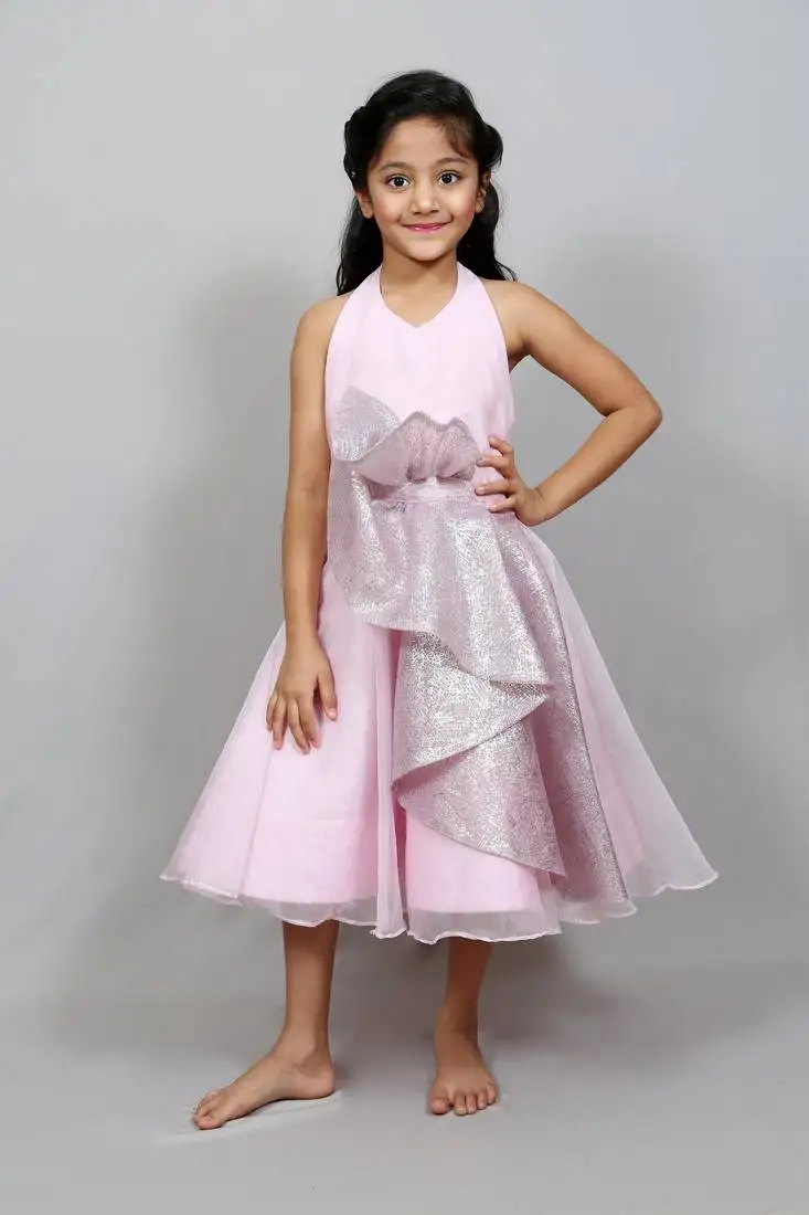 Halter neck frock with frill one side