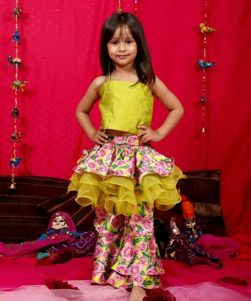 Frilly ruffled top with layered palazzo