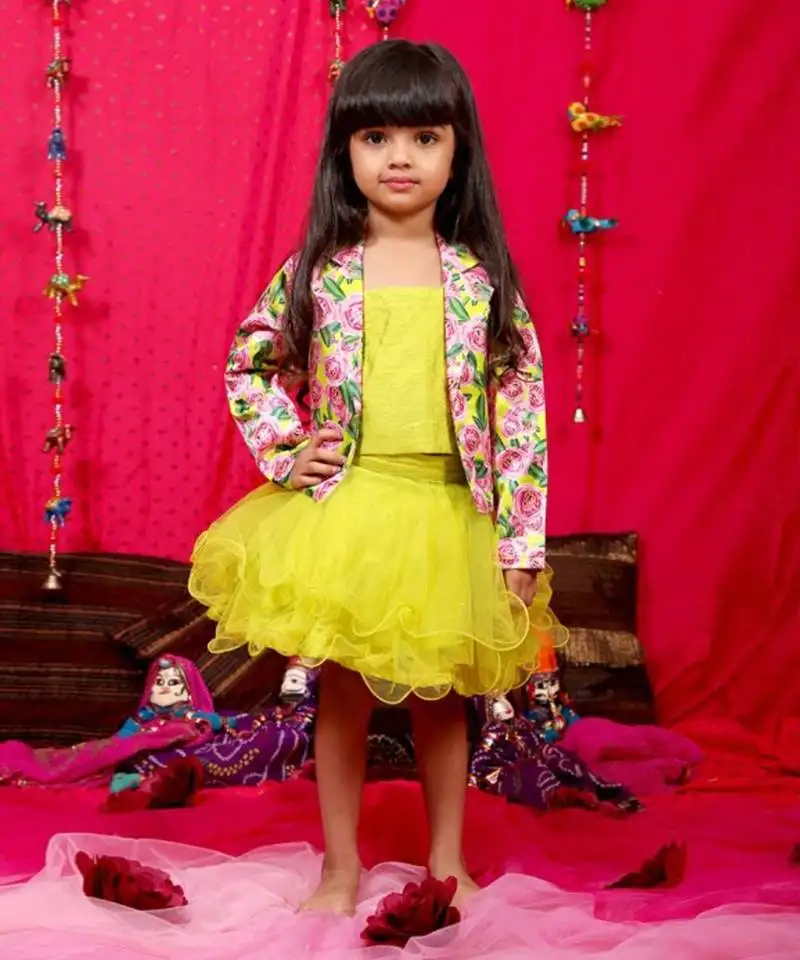 Crop top with jacket and layered skirt