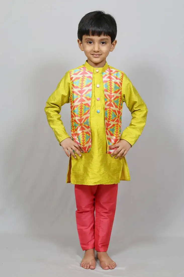 Kurta pajama with printed jacket