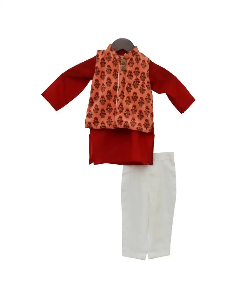 Velvet print jacket with kurta pant