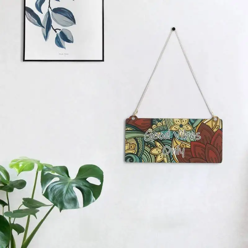 Ecraftindia wooden ethnic look multicolor "good vibes only" decorative wall hanging with chain