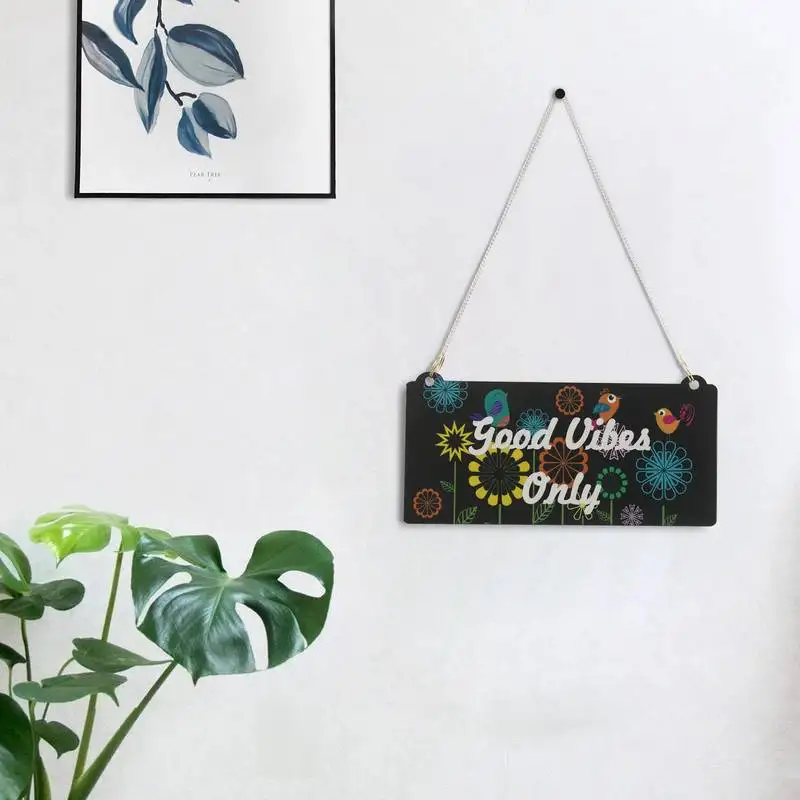 Ecraftindia wooden floral look multicolor "good vibes only" decorative wall hanging with chain
