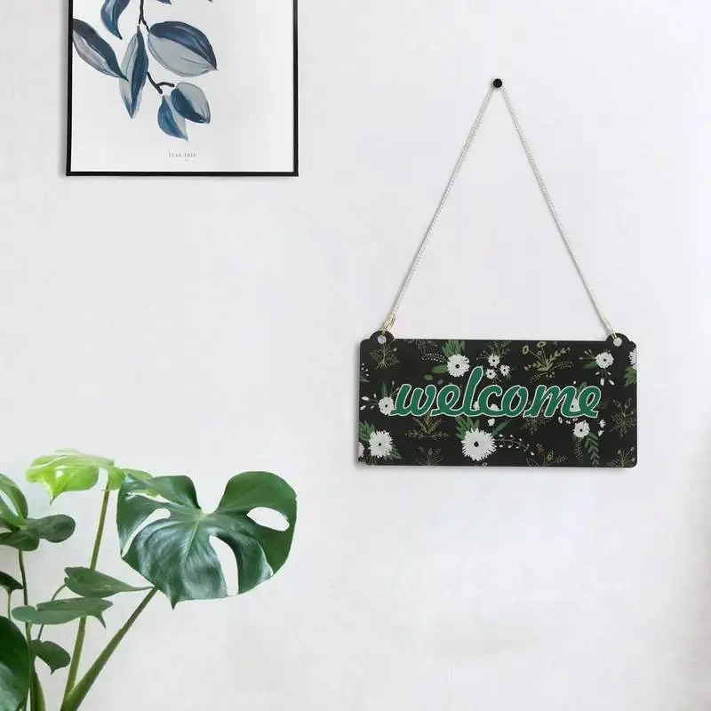 Ecraftindia wooden floral look multicolor "welcome" decorative wall hanging with chain