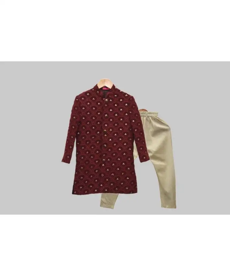 Wine chikankari sherwani