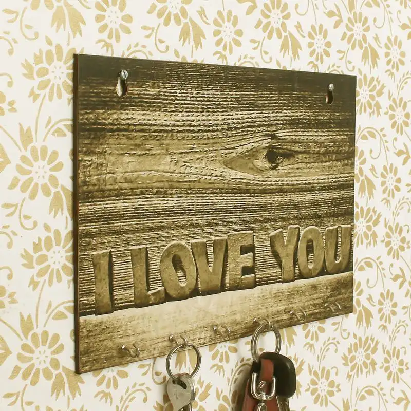 Abstract theme wooden key holder with 6 hooks