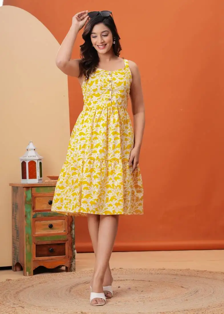 Women cotton floral print fit and flared dress