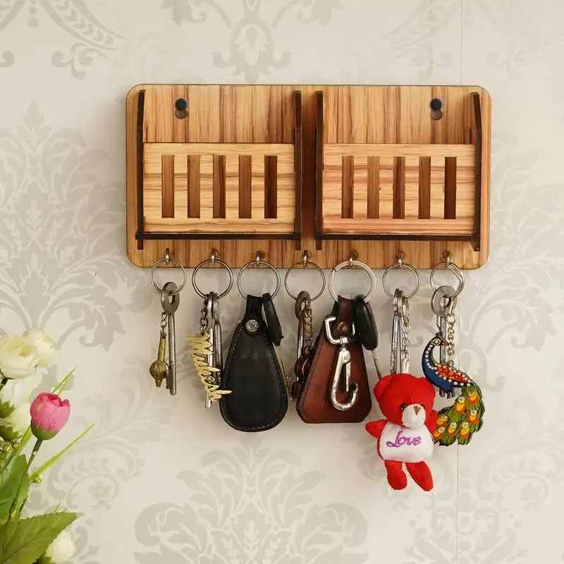 Ecraftindia multiutility 7 hooks wooden mobile holder and keyholder