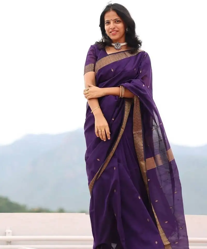 Purple cotton saree with blouse