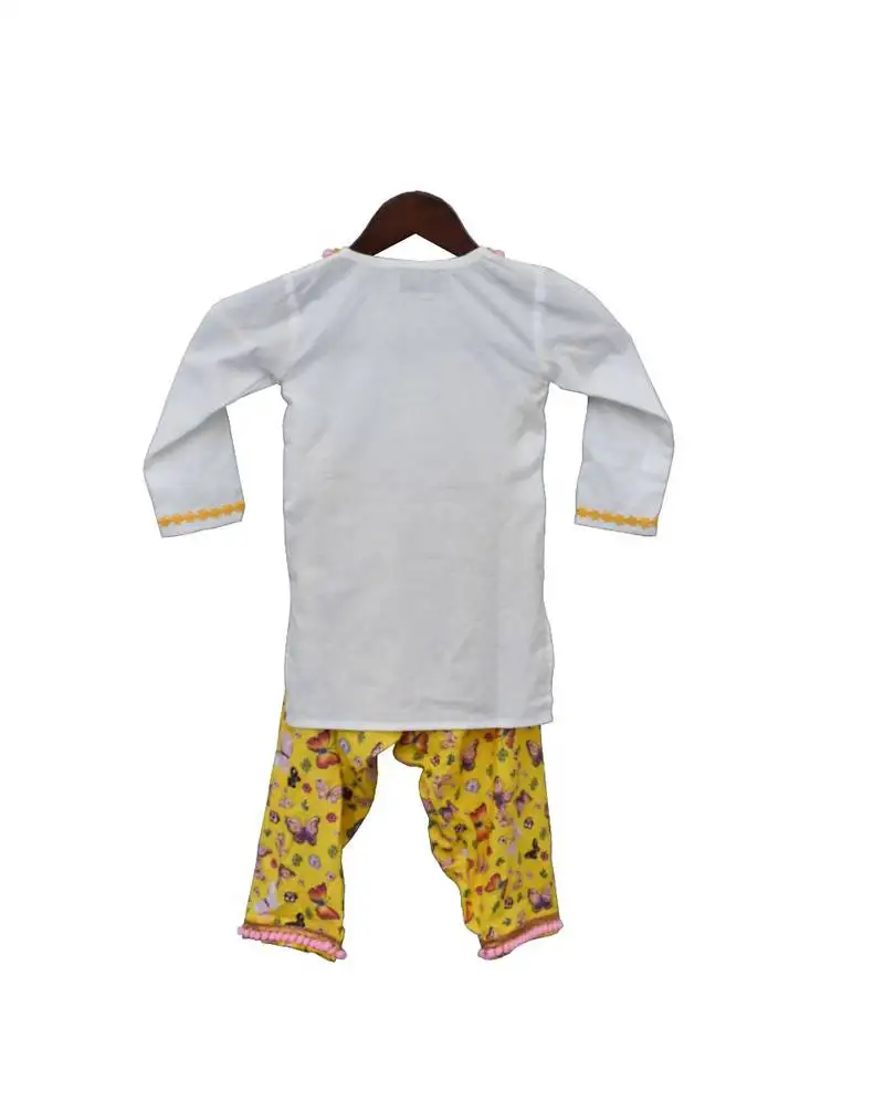 White and yellow printed salwar set for girls