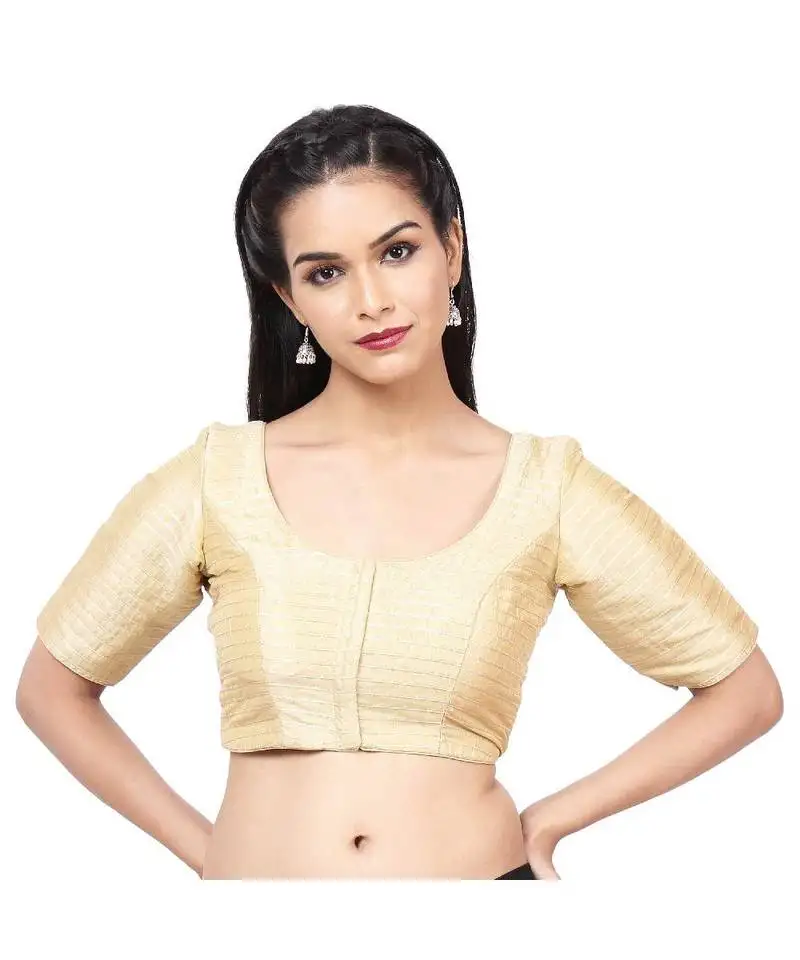 Golden tafeta padded designer ready made saree blouse