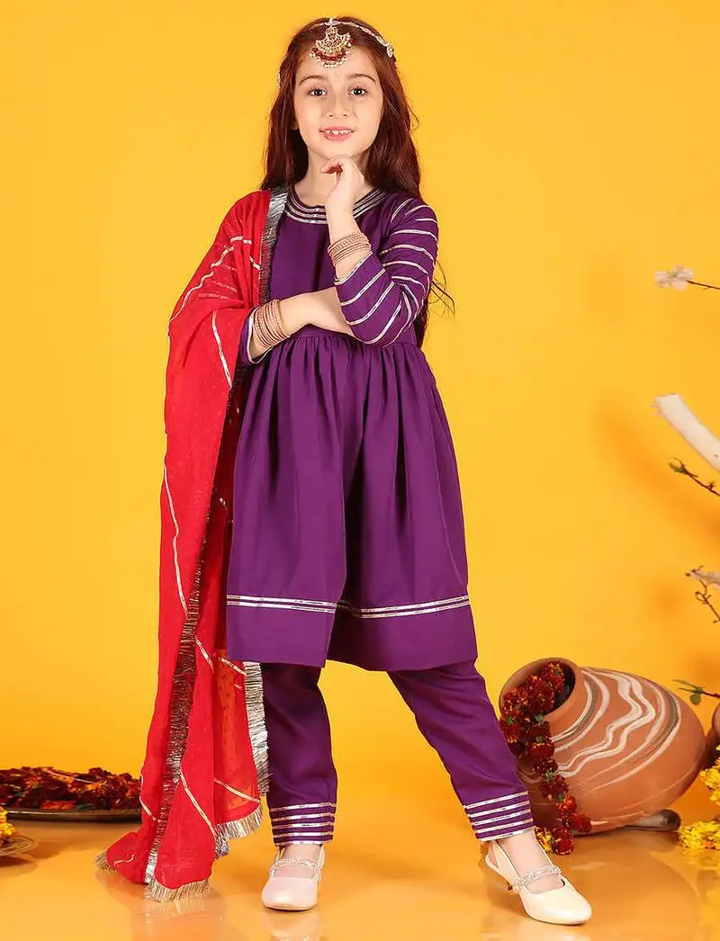 Festive cotton anarkali suit set with gota work