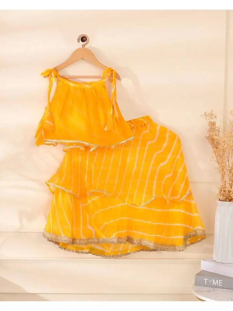 Yellow leheriya skirt and top set