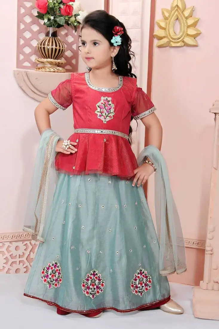 Pink embroidered shimmer lehenga choli dupatta