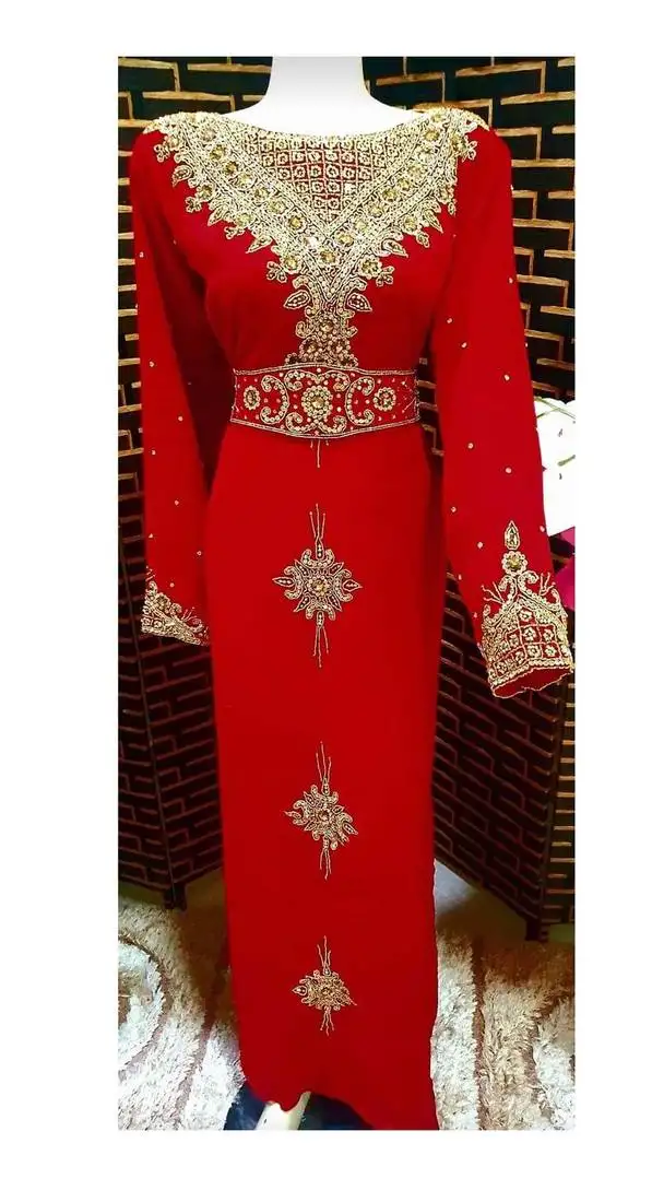 Red georgette handwork embroidered kaftan