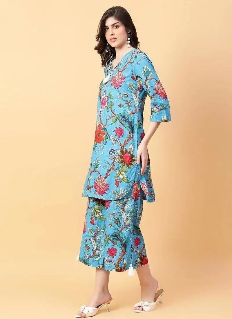 Black cotton printed & hand work co-ord set