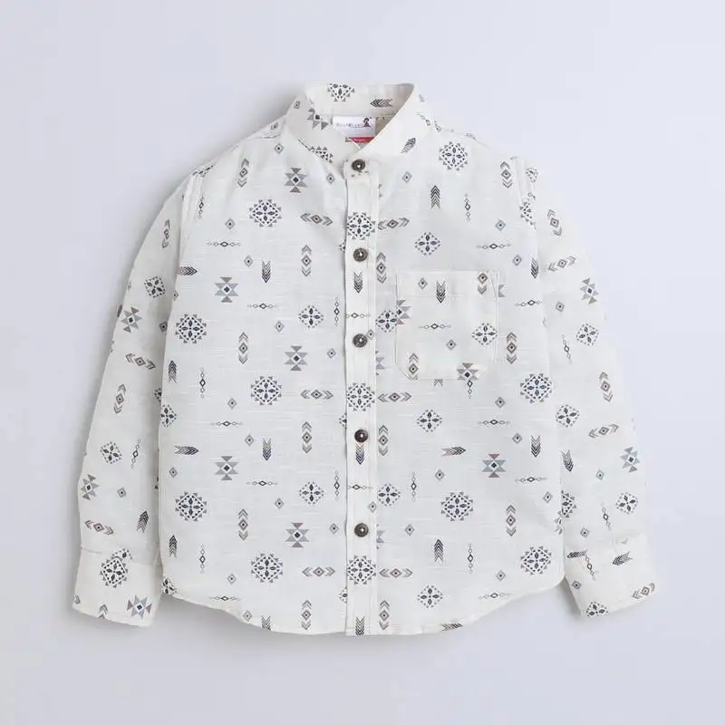 Beige cotton printed shirt for boys