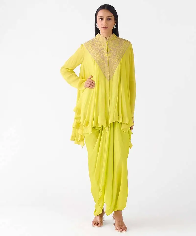 Lime embroidered chiffon co ord set