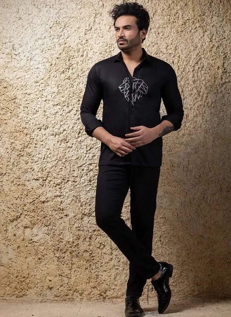 Black embroidered cotton shirt