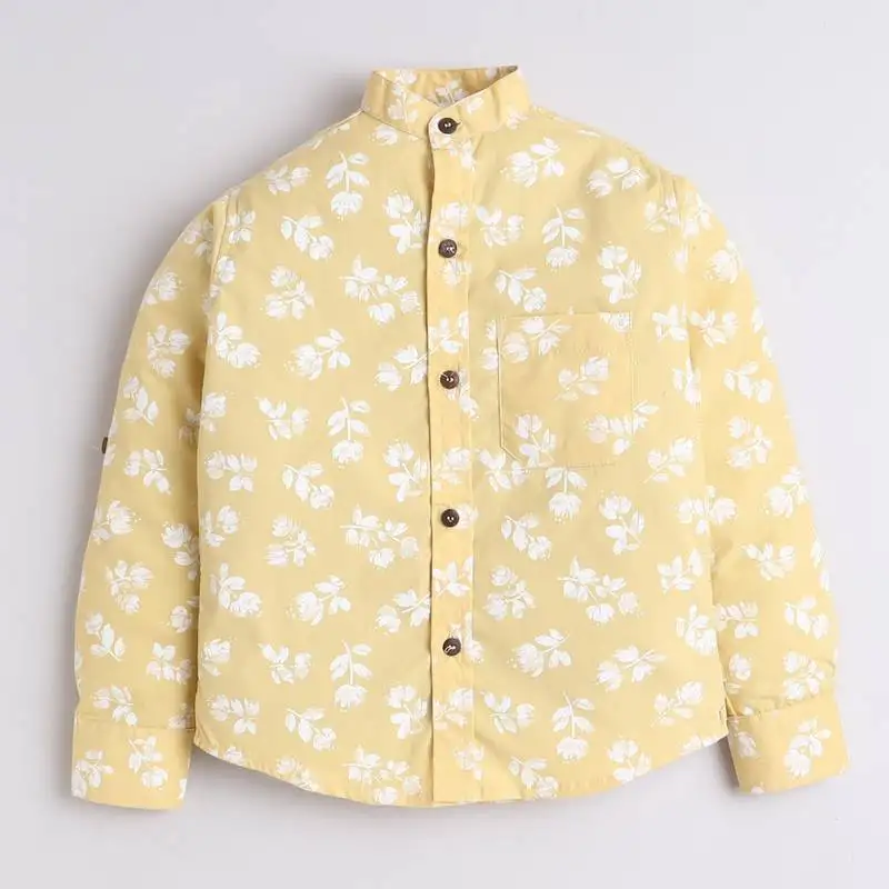 Yellow cotton woven shirt for boys