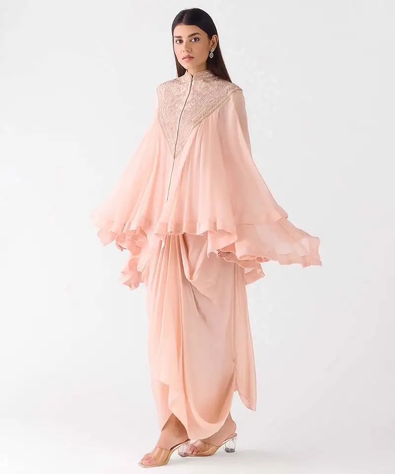 Peach embroidered chiffon co ord set