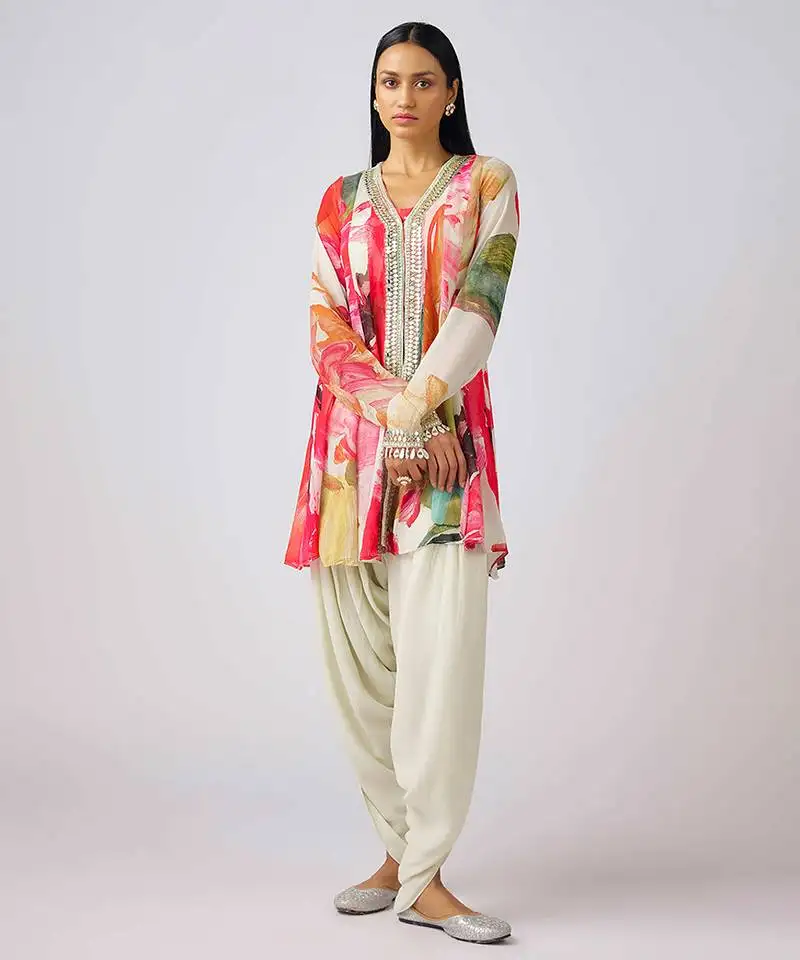 Multicolor printed crepe kurta set