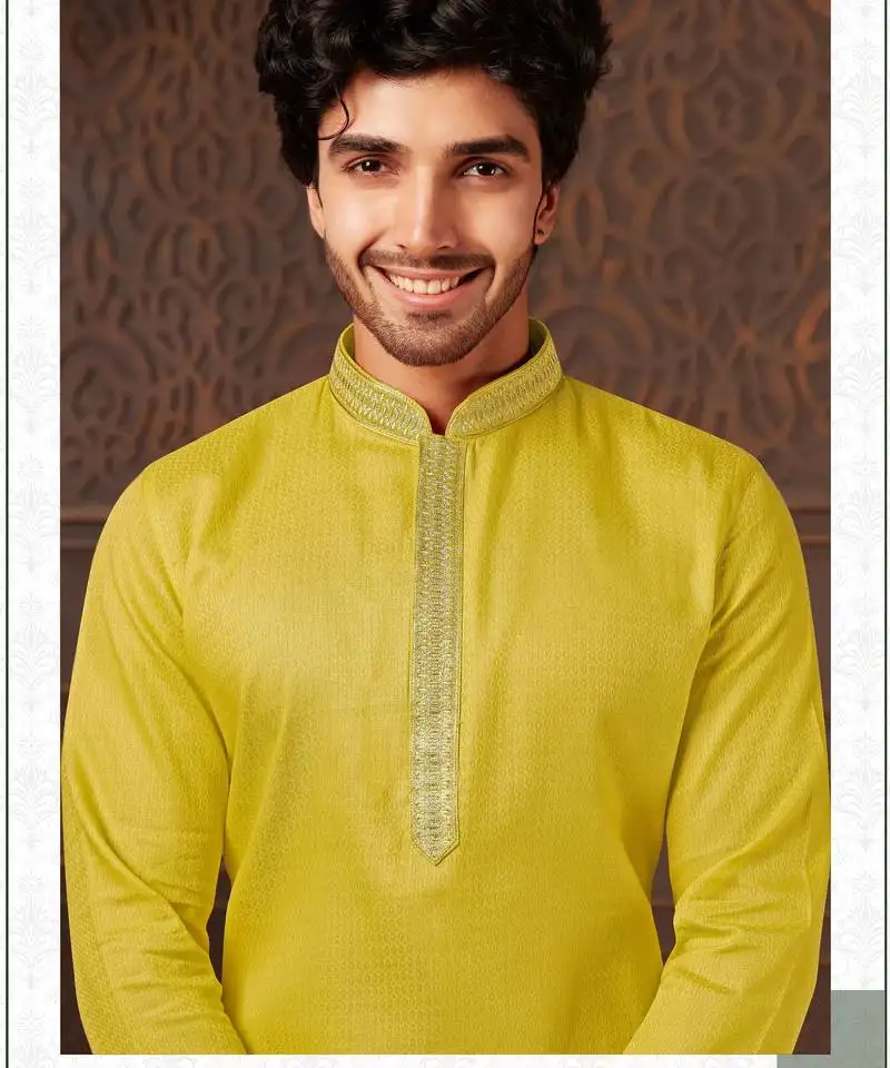 Straight cotton green solid collar neck with embroidery kurta payjama