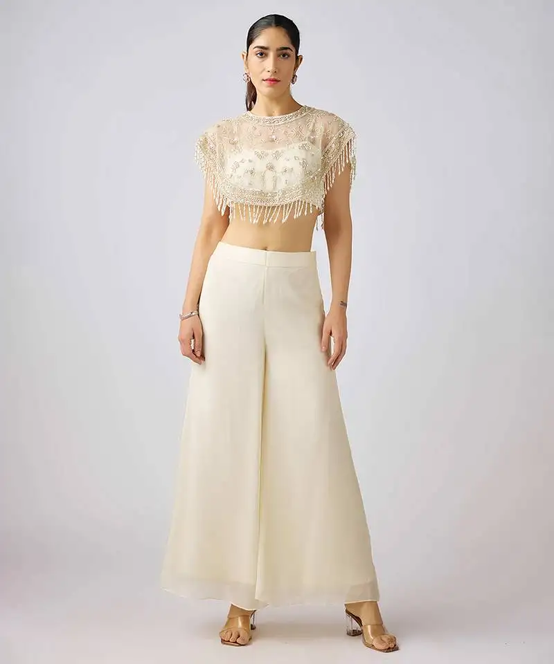Ivory embroidered chinon sharara