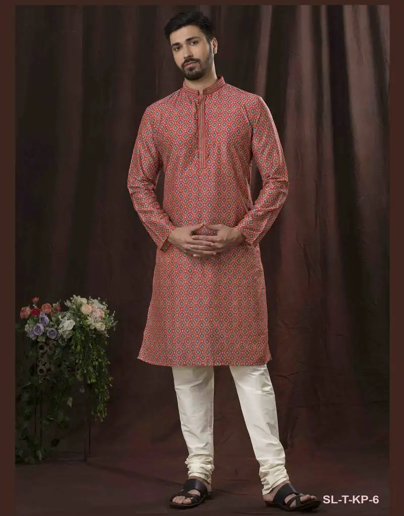 Straight art silk digital print pink solid collar neck with embroidery kurta payjama