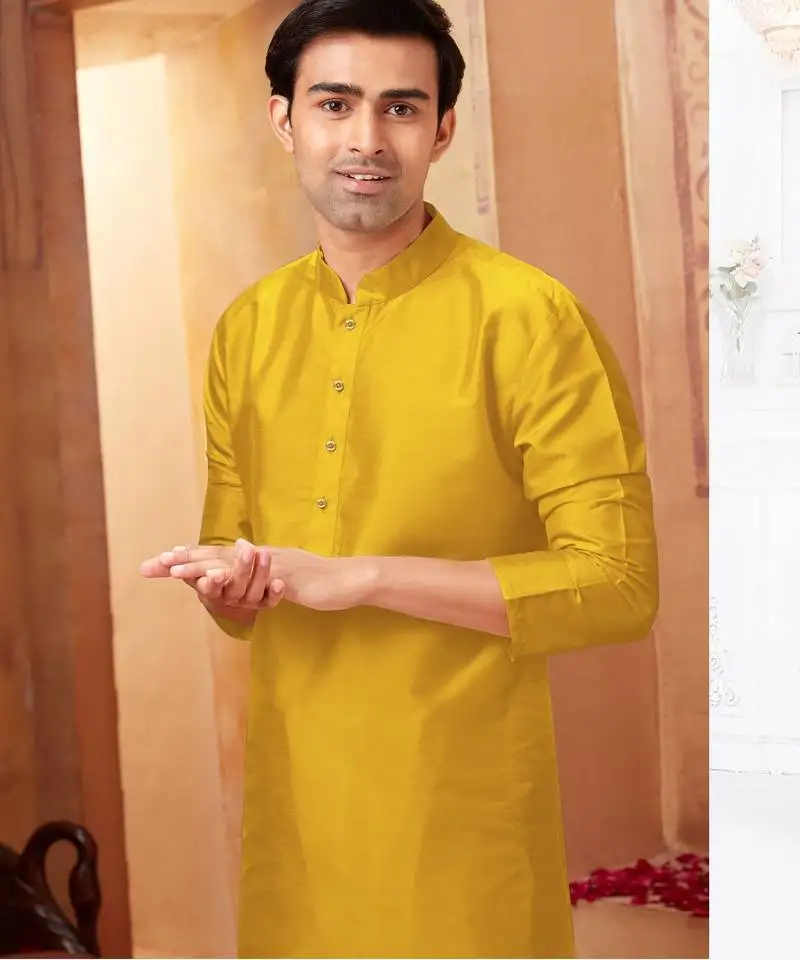 Straight art silk green solid collar neck with embroidery kurta payjama