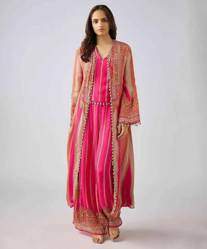 Pink printed chinon kurta set