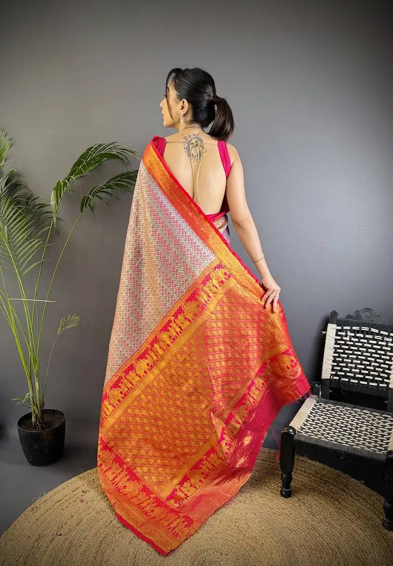 Multicolor silk leheriya meenakari zari weaves dharmavaram saree