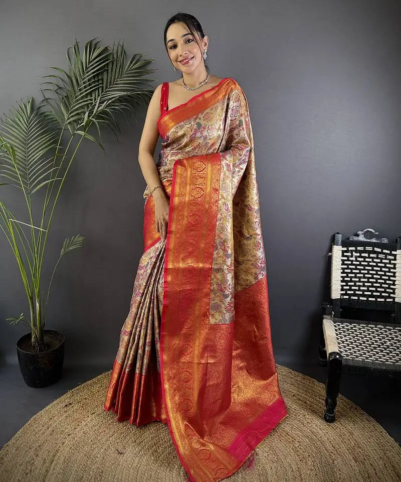 Pink silk leheriya meenakari zari weaves dharmavaram saree