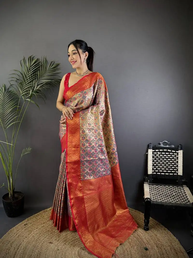 Purple silk leheriya meenakari zari weaves dharmavaram saree