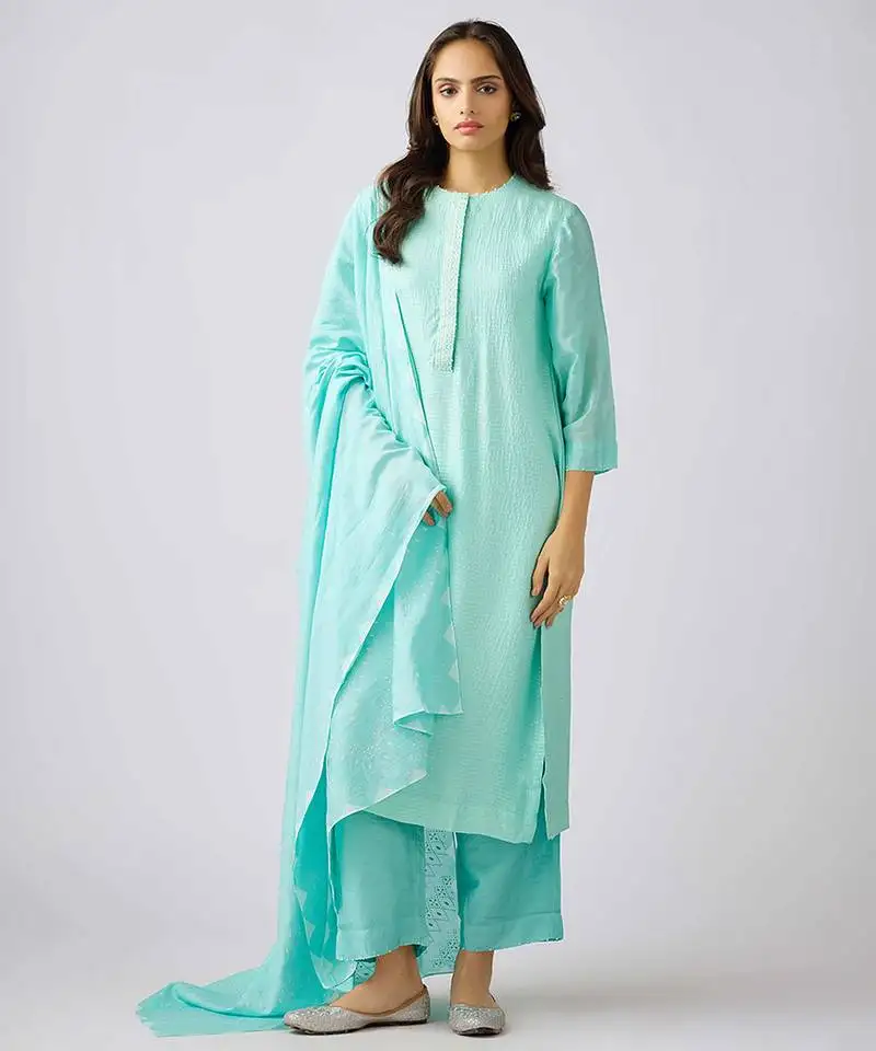 Blue plain muslin kurta set
