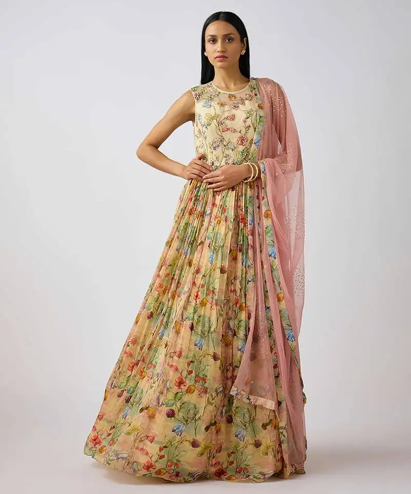 Multicolor embroidered organza anarkali