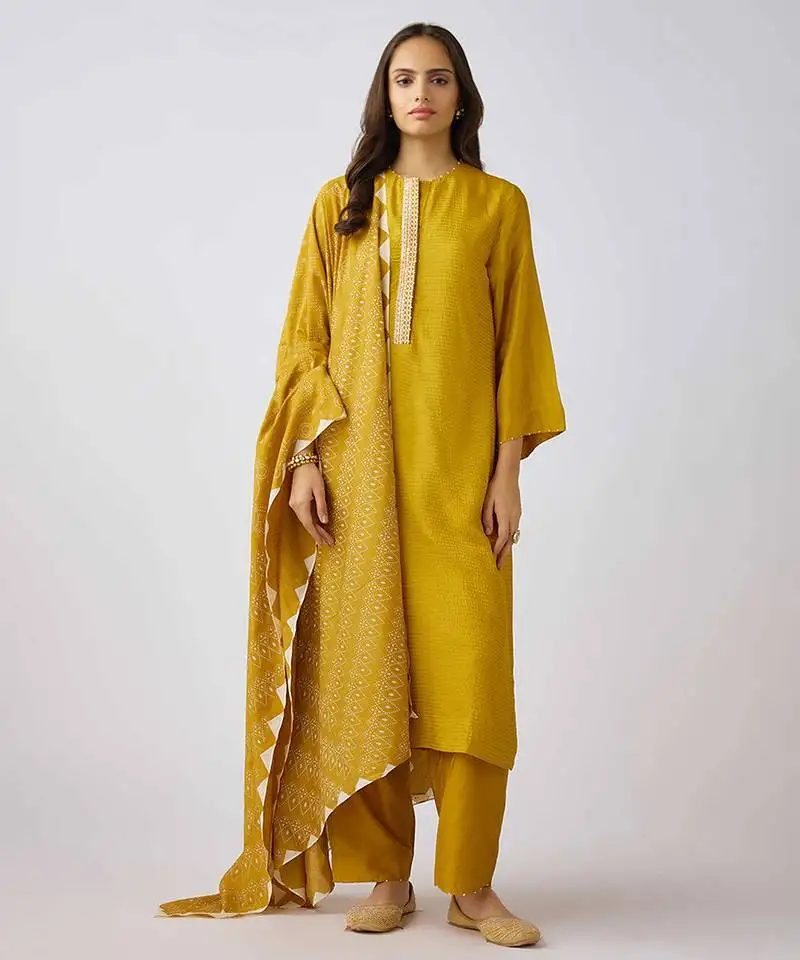 Mustard plain muslin kurta set