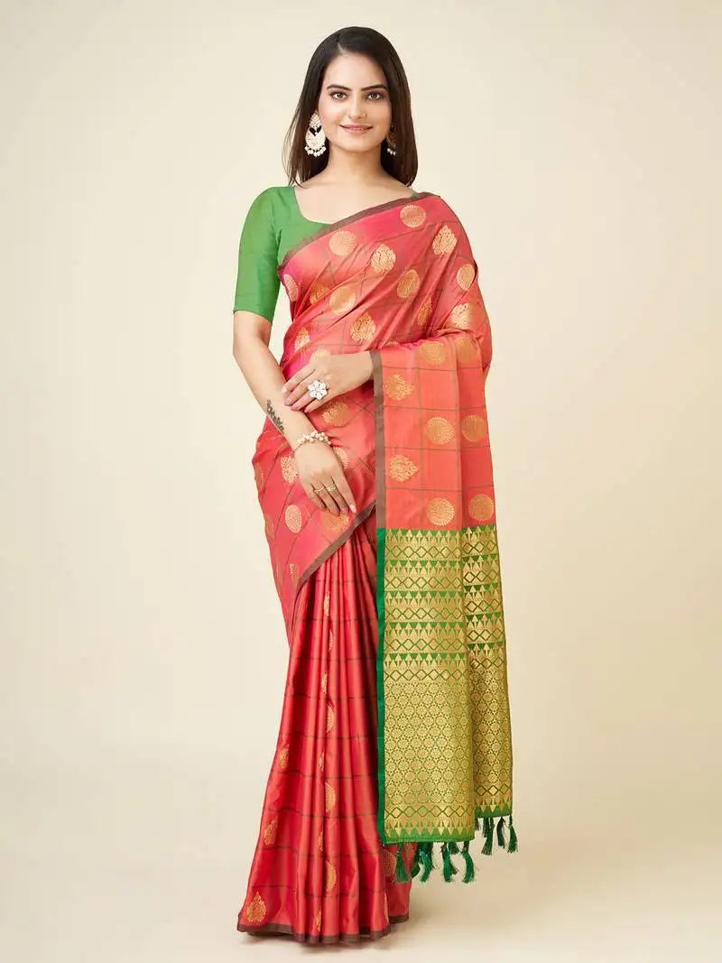 Pink soft blend silk woven gold zari weaving mysore saree