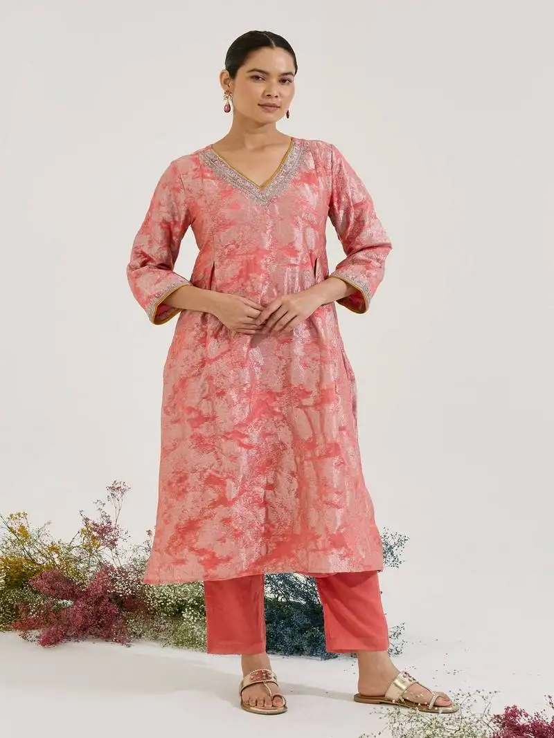 Blush printed jacquard kurta set