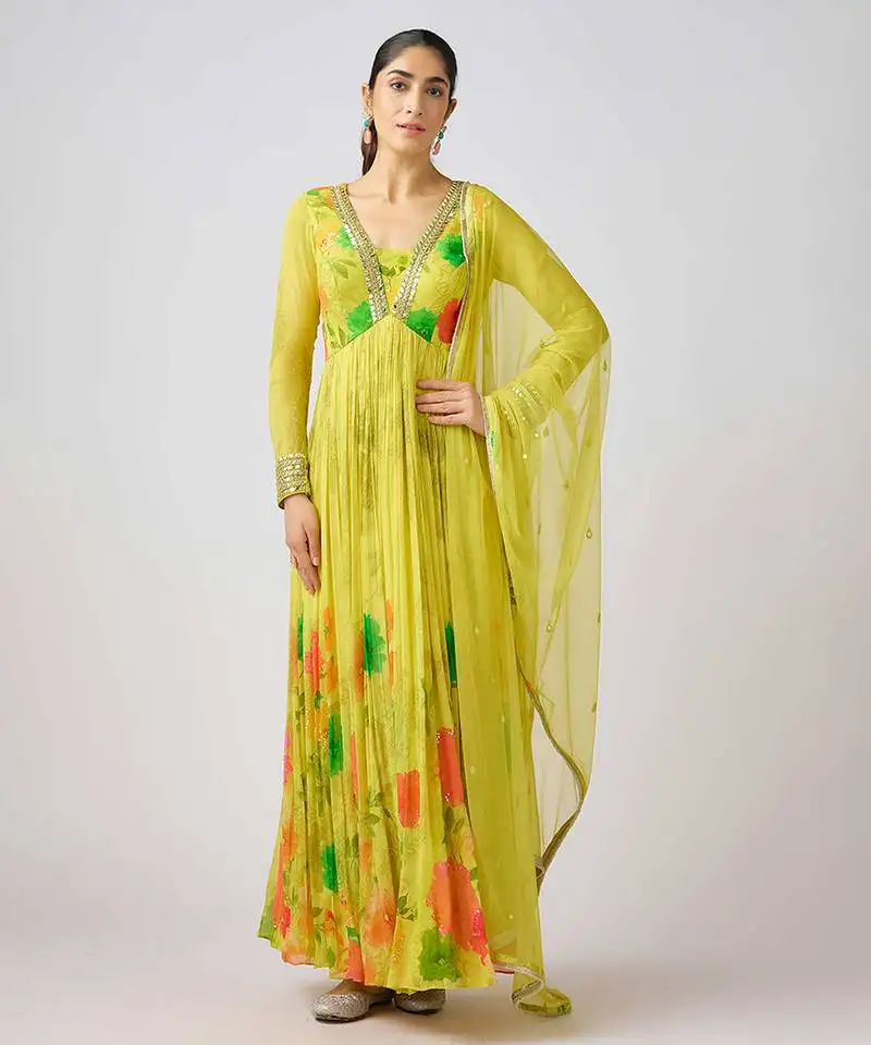 Yellow printed georgette anarkali