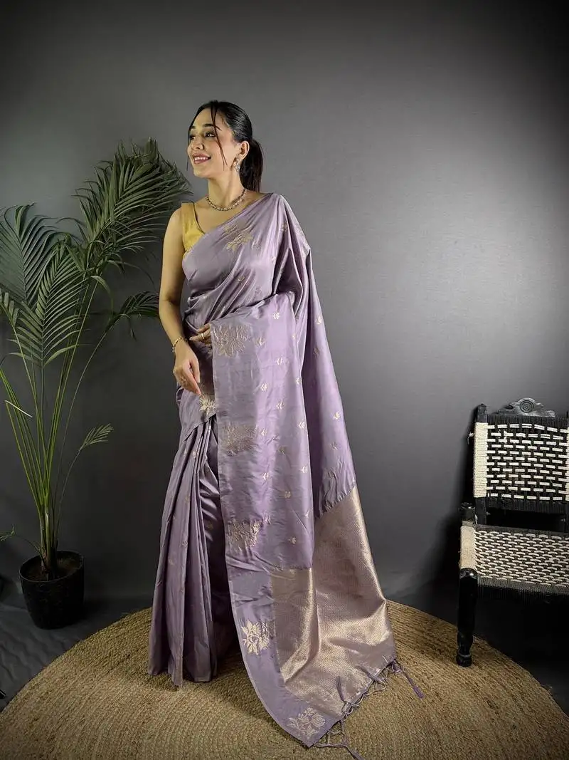 Lavender lichi blend silk flower zari weaving banarasi saree
