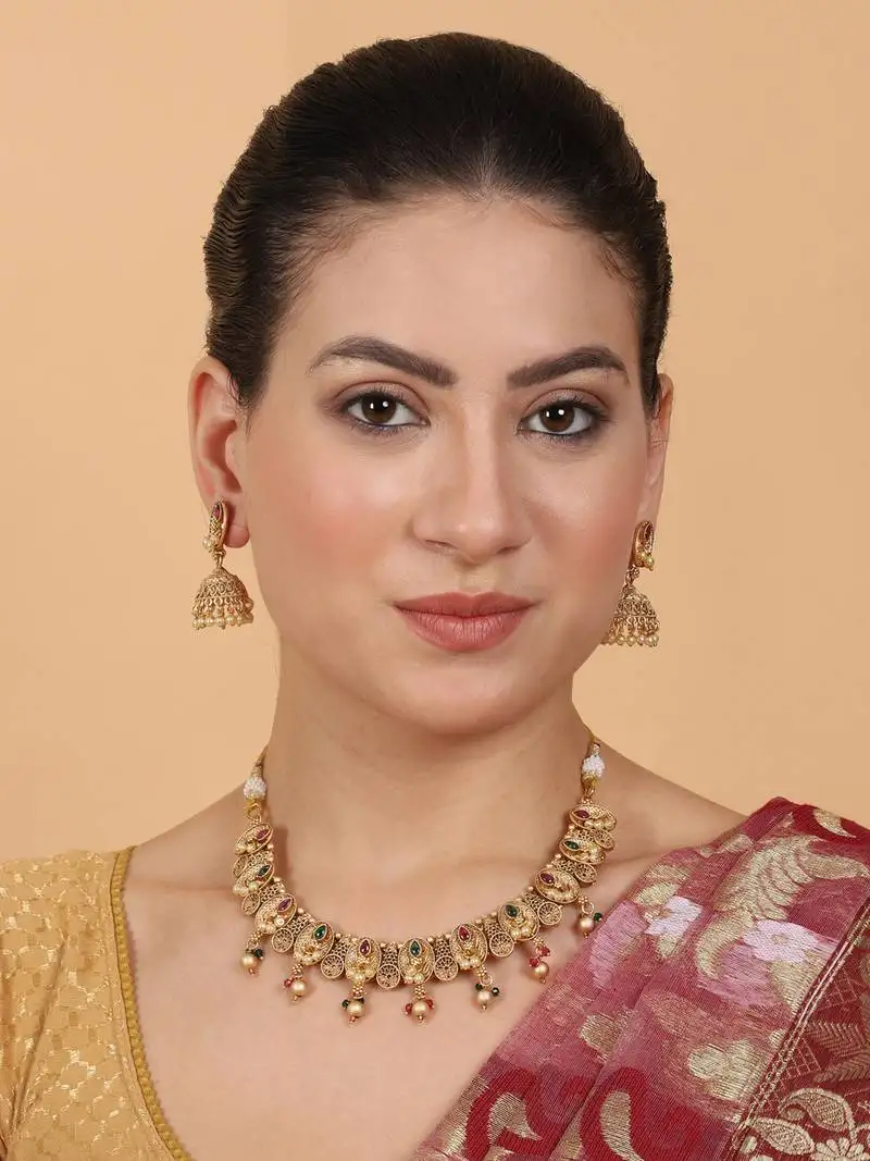 Gold plated rajwadi bela necklace set