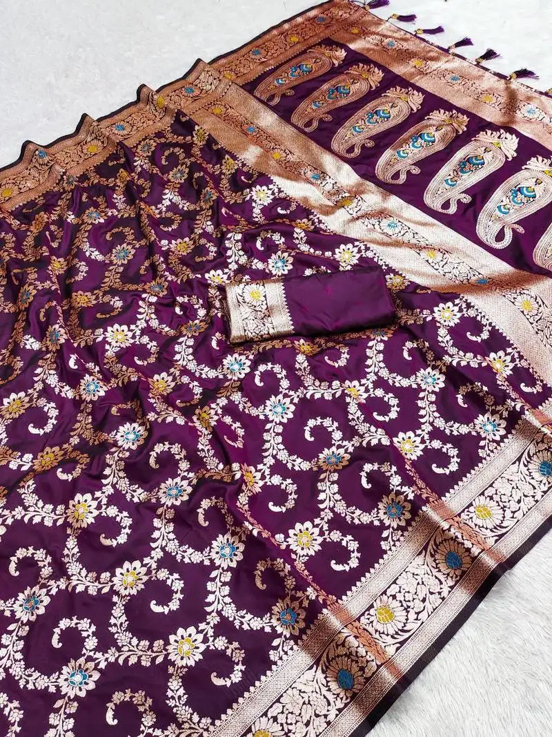 Wine soft art silk saree with zari weaving meenakari design