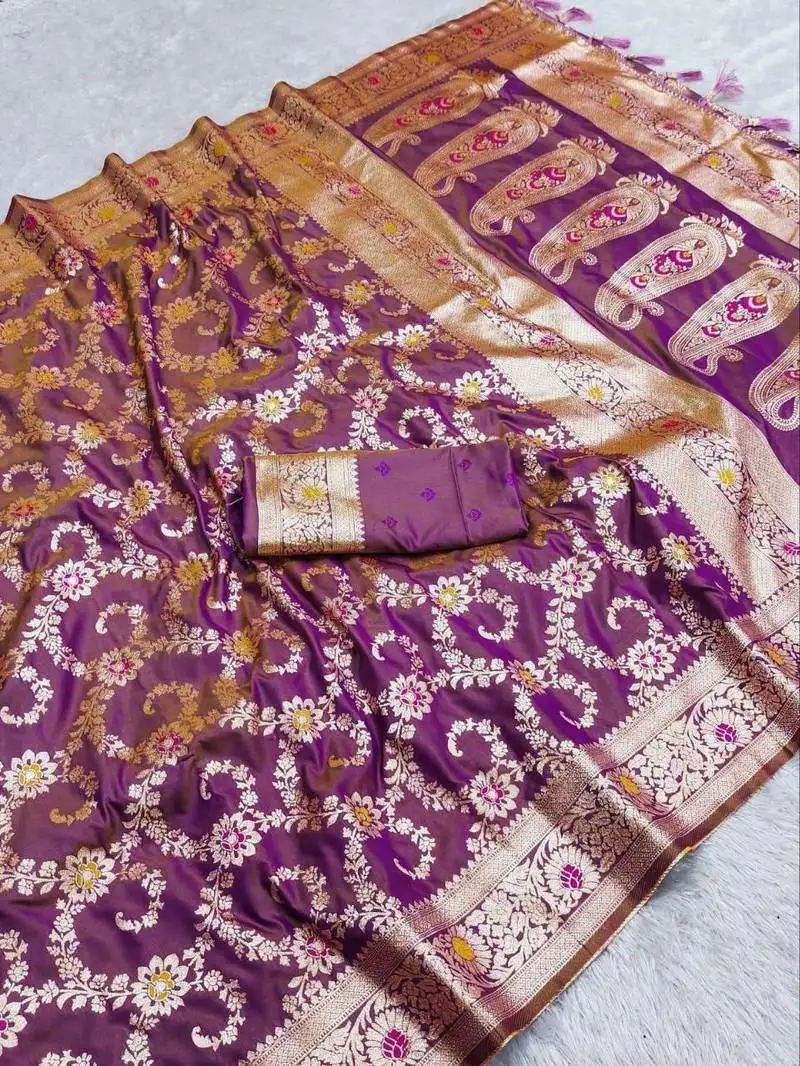 Lavender soft art silk saree with zari weaving meenakari design