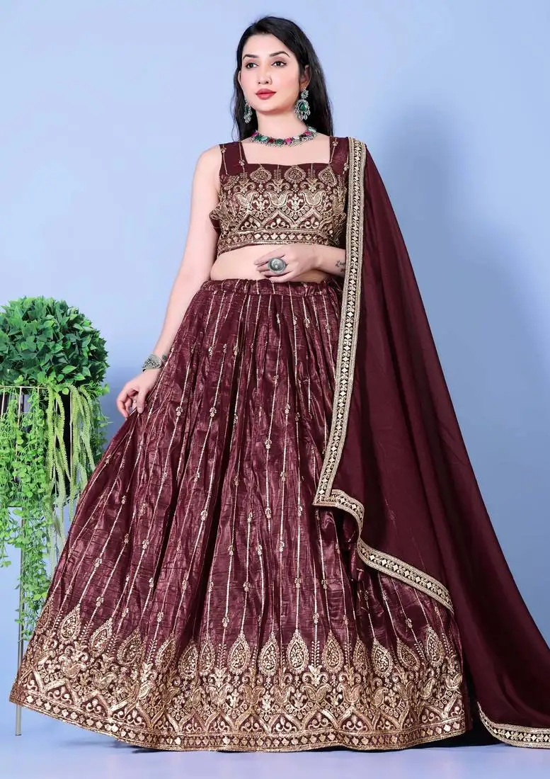 Wine sequin embroidered georgette lehenga choli